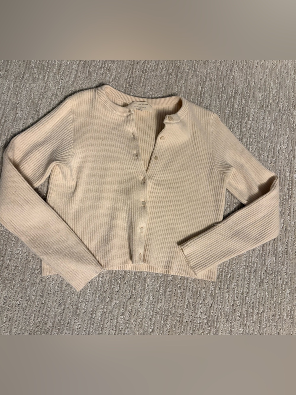 Sezane Cream Cropped Button down Ribbed Sweater - Picture 3 of 6